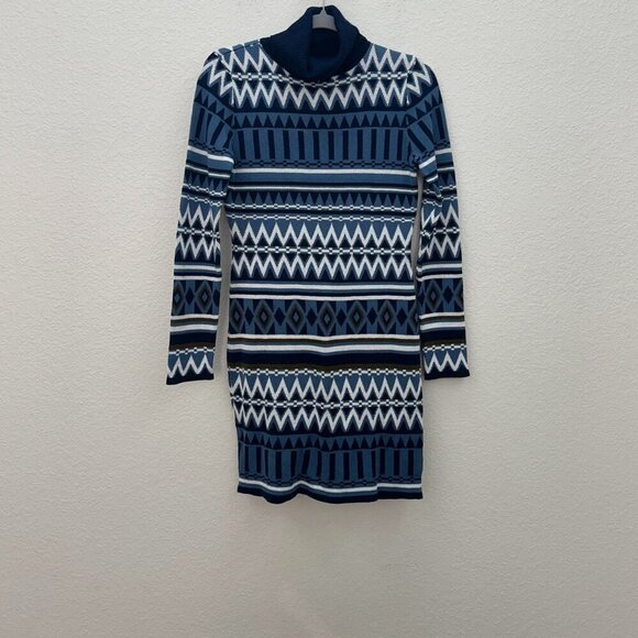 Romeo + Juliet Couture Blue Patterned Turtleneck Sweater Dress Womens Small NEW - Picture 1 of 7
